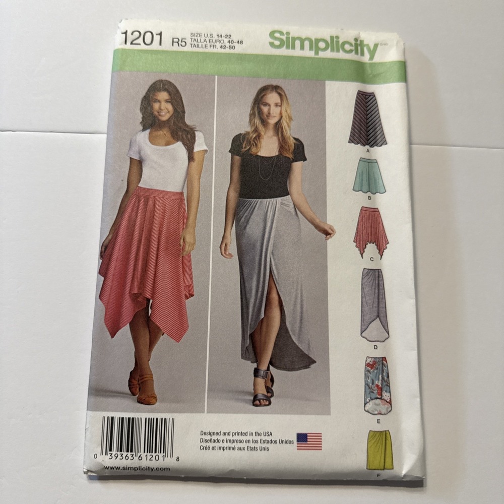 Simplicity 1201 Skirts - Faux Wrap Cascade Handkerchief Sharkbite Size 14-22